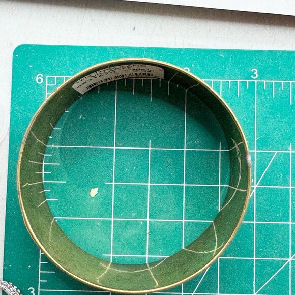 Artisan Chunky Wide Gold Silver Brass Textured Stripes Leaf Bangle Bracelet - Picture 5 of 16